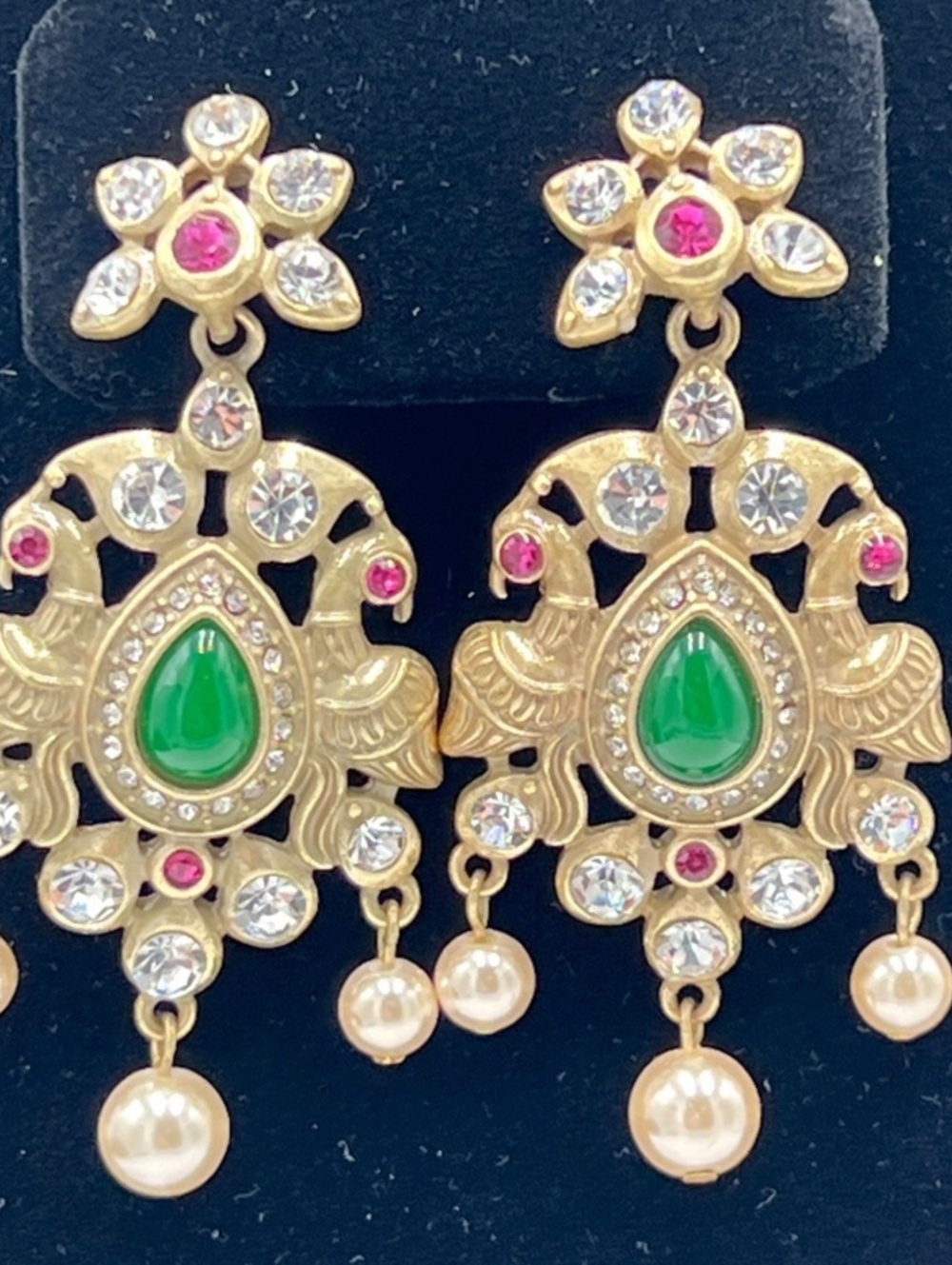 Vintage Heidi Daus K9 Peacock Rhinestone Bollywood Goldtone